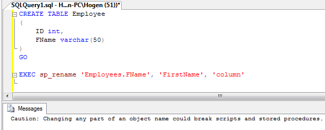 sql server rename column